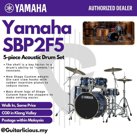 Yamaha Stage Custom SBP2F5 5-piece Acoustic Drum Set - Deep Blue Sunburst