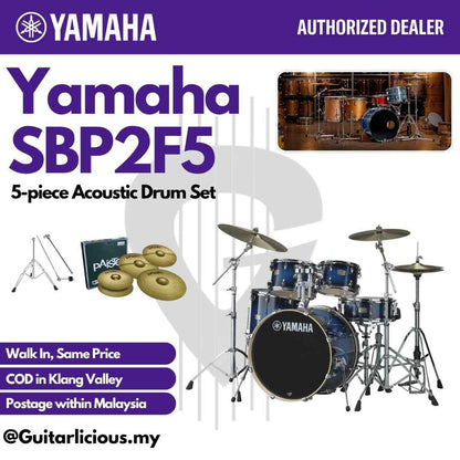 Yamaha Stage Custom SBP2F5 5-piece Acoustic Drum Set - Deep Blue Sunburst