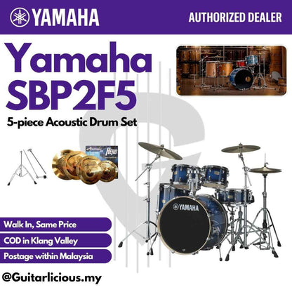 Yamaha Stage Custom SBP2F5 5-piece Acoustic Drum Set - Deep Blue Sunburst