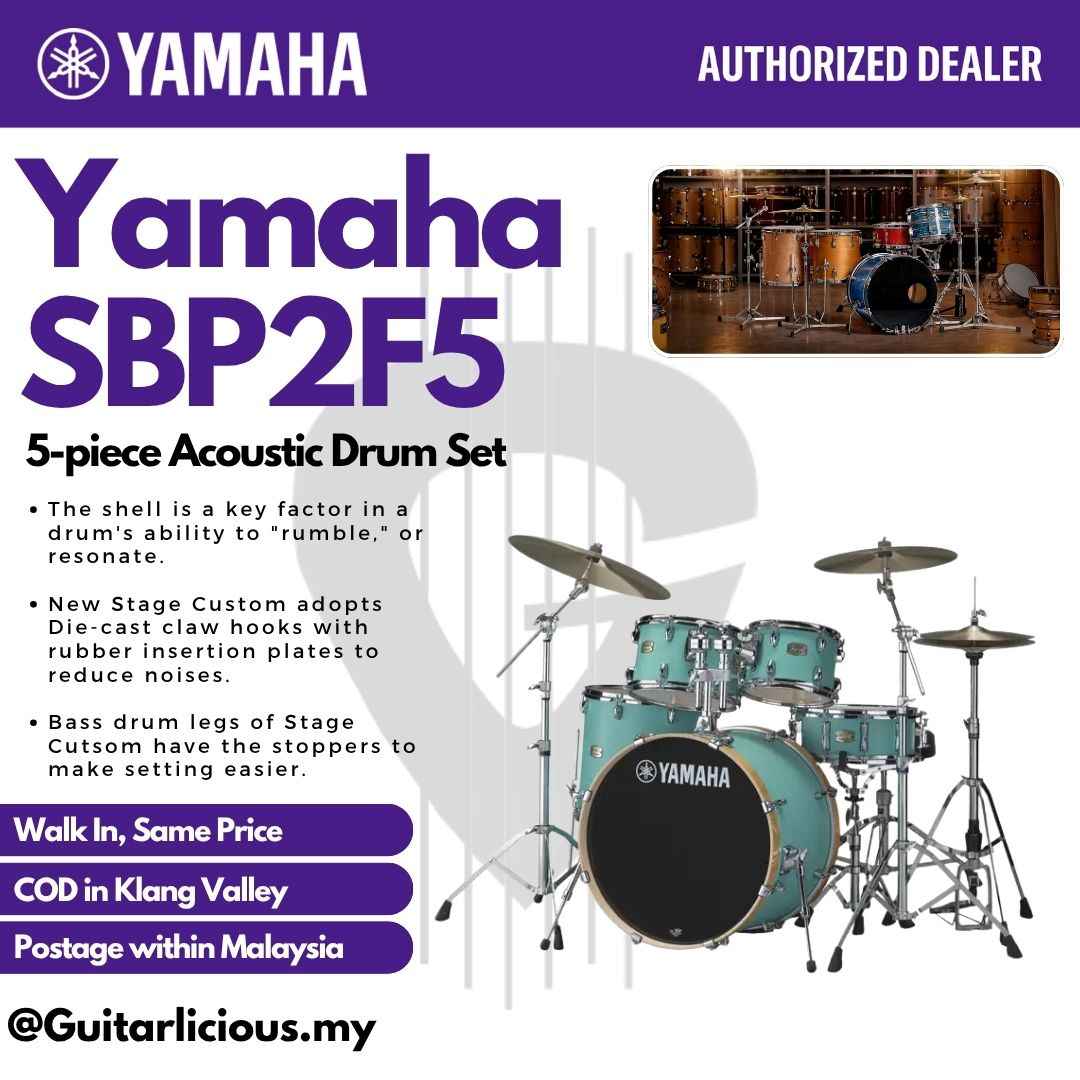 Yamaha Stage Custom SBP2F5 5-piece Acoustic Drum Set - Matte Surf Green