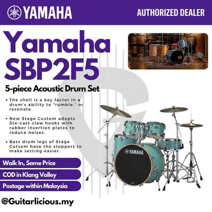 Yamaha Stage Custom SBP2F5 5-piece Acoustic Drum Set - Matte Surf Green