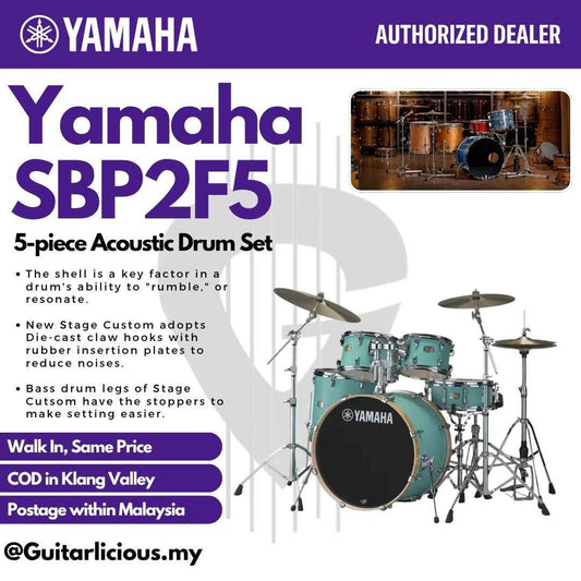 Yamaha Stage Custom SBP2F5 5-piece Acoustic Drum Set - Matte Surf Green