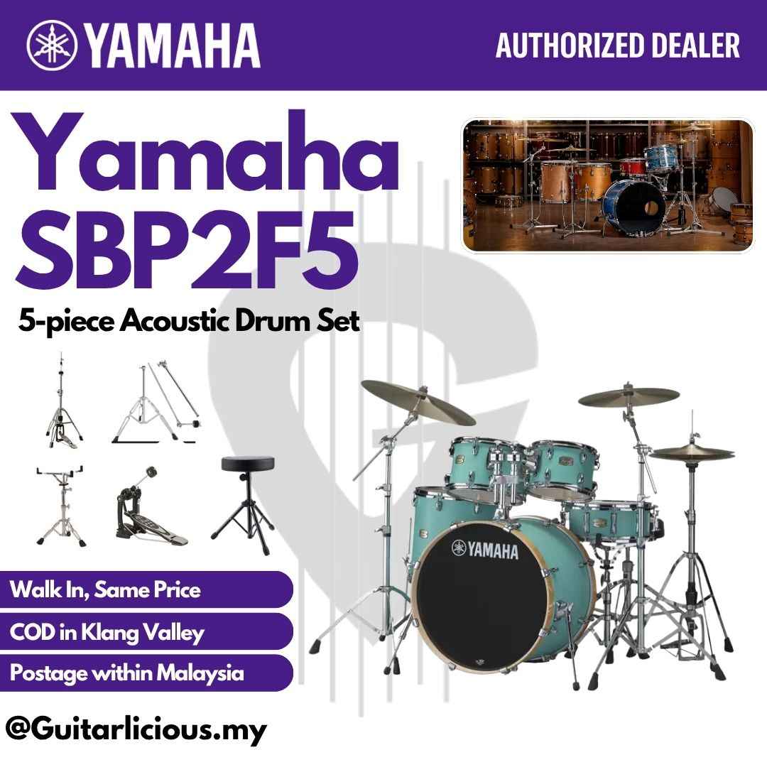 Yamaha Stage Custom SBP2F5 5-piece Acoustic Drum Set - Matte Surf Green