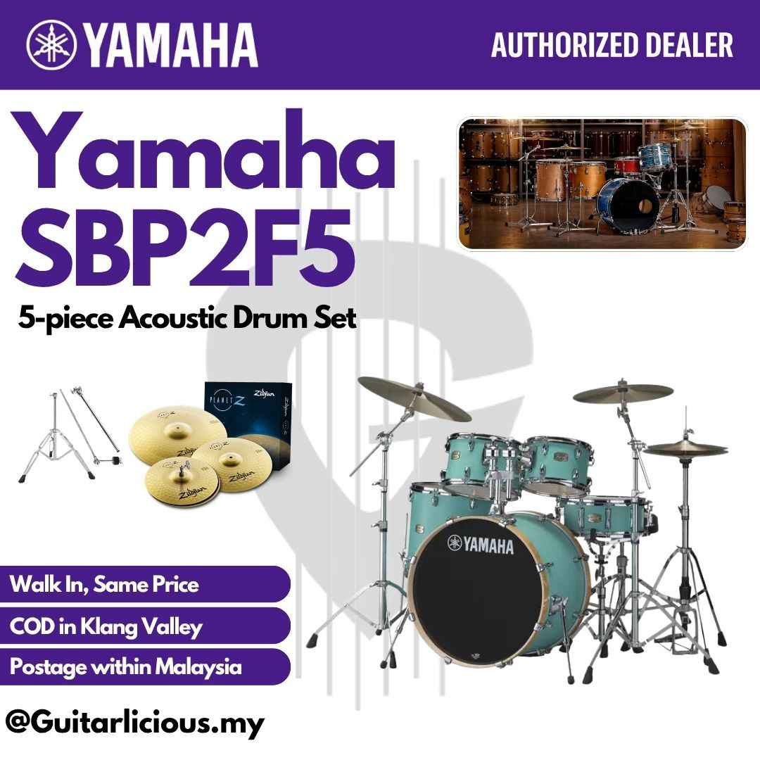 Yamaha Stage Custom SBP2F5 5-piece Acoustic Drum Set - Matte Surf Green