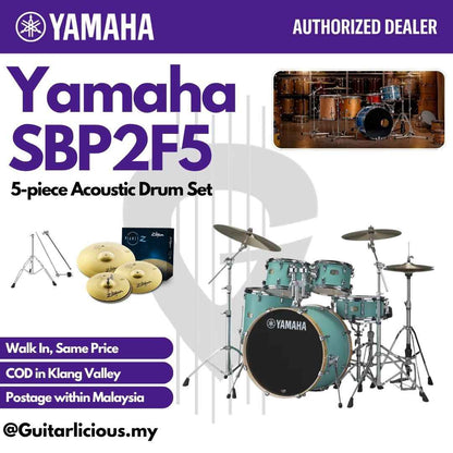 Yamaha Stage Custom SBP2F5 5-piece Acoustic Drum Set - Matte Surf Green