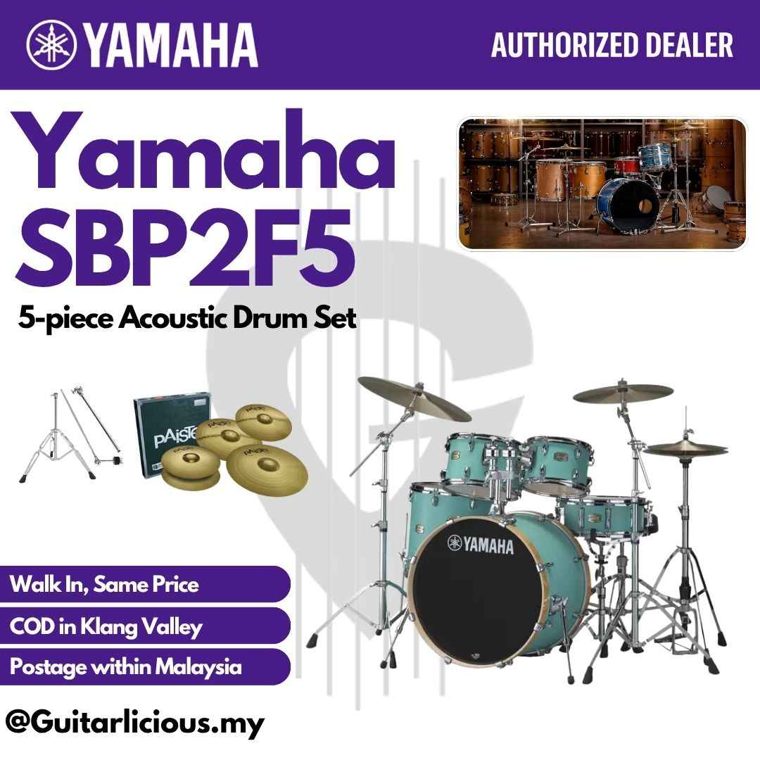 Yamaha Stage Custom SBP2F5 5-piece Acoustic Drum Set - Matte Surf Green