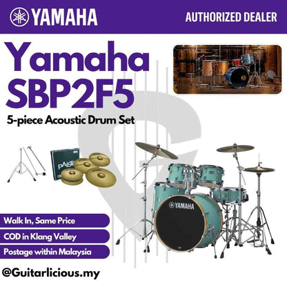 Yamaha Stage Custom SBP2F5 5-piece Acoustic Drum Set - Matte Surf Green