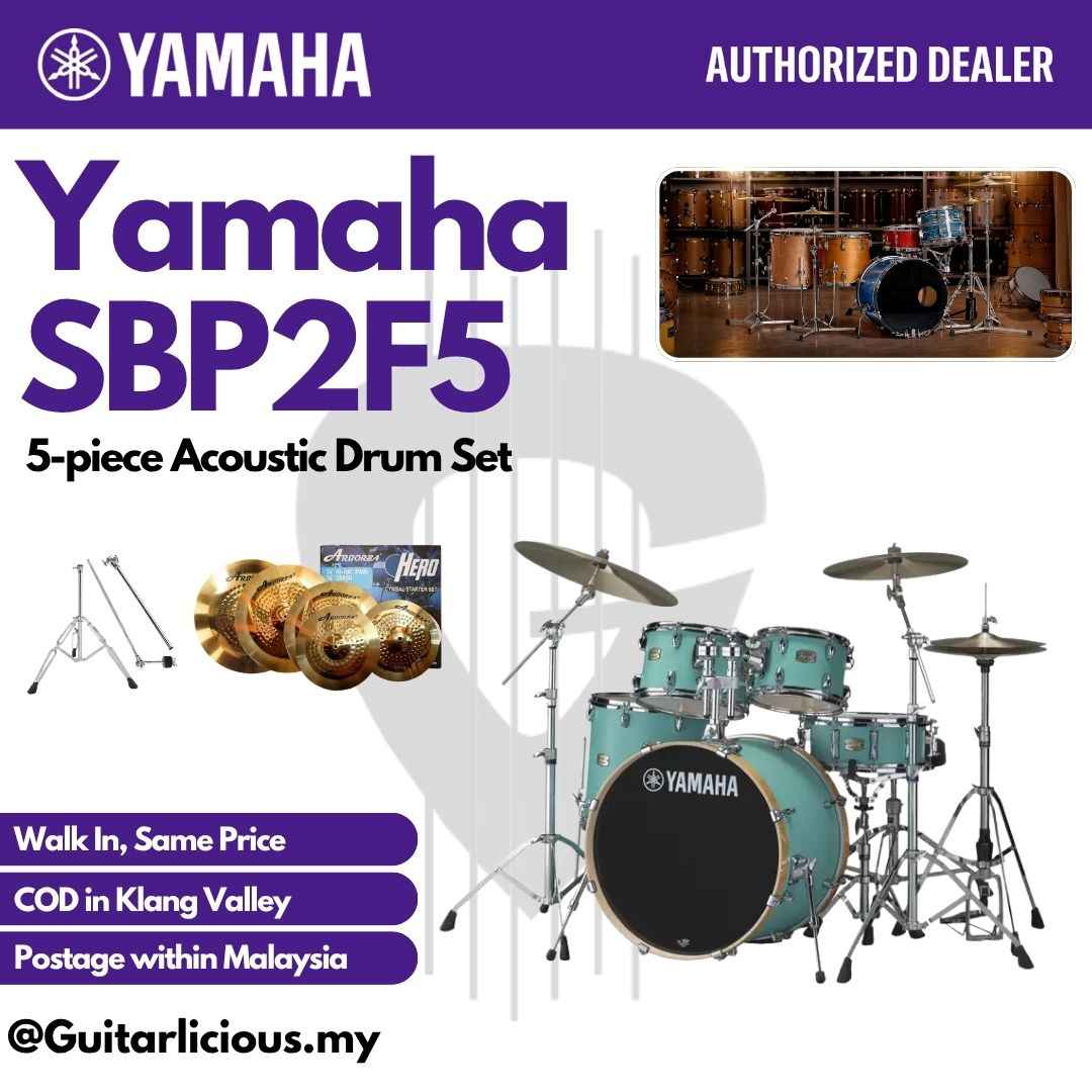 Yamaha Stage Custom SBP2F5 5-piece Acoustic Drum Set - Matte Surf Green