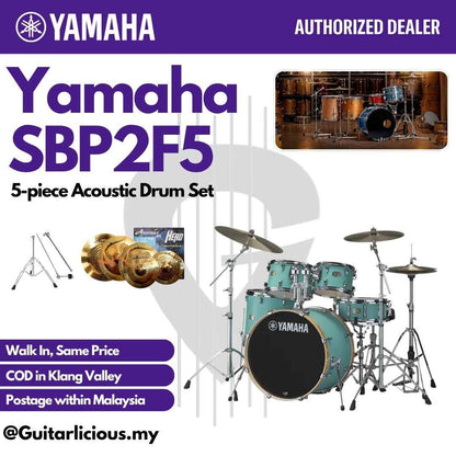 Yamaha Stage Custom SBP2F5 5-piece Acoustic Drum Set - Matte Surf Green