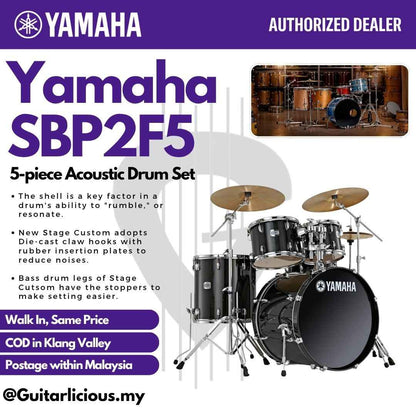 Yamaha Stage Custom SBP2F5 5-piece Acoustic Drum Set - Raven Black