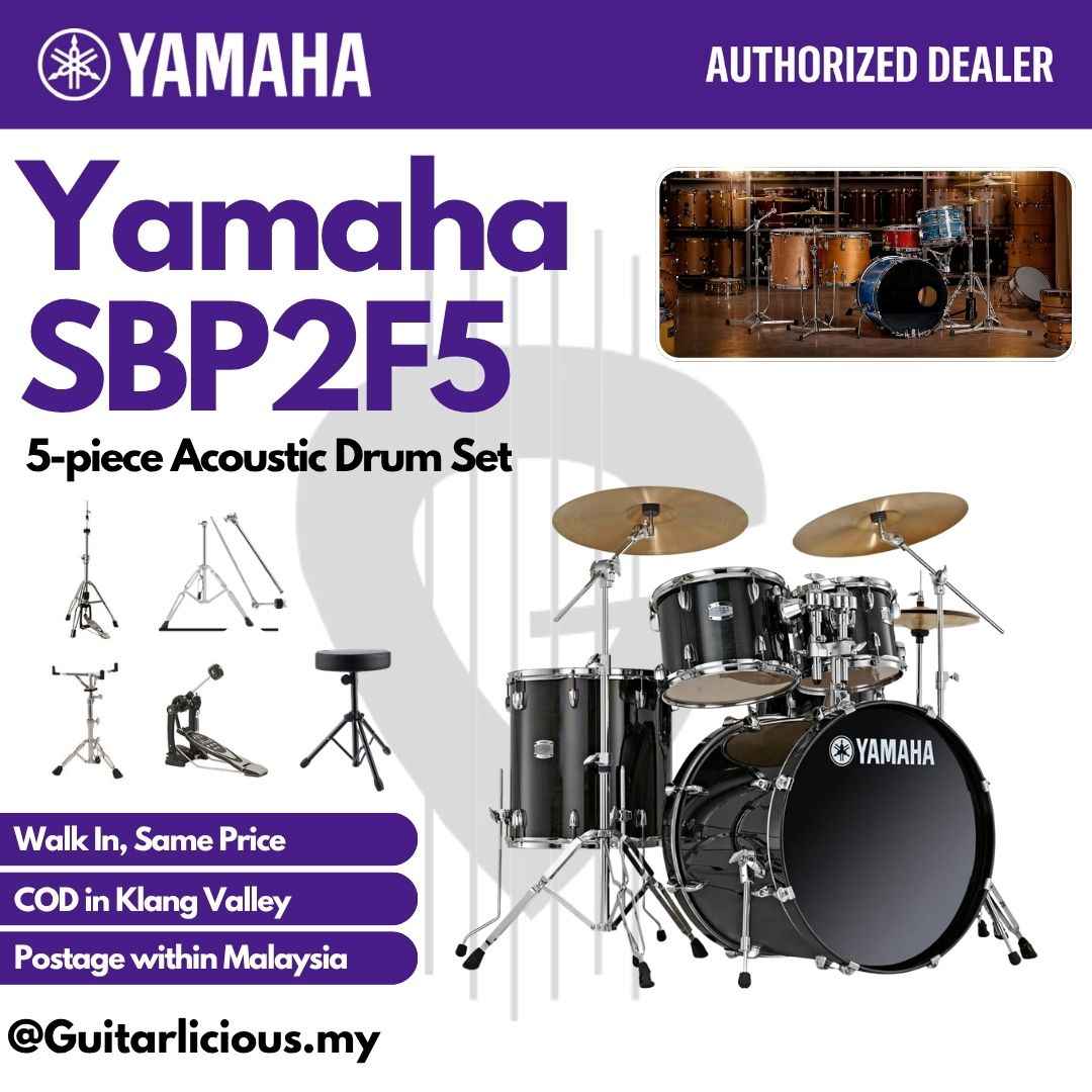 Yamaha Stage Custom SBP2F5 5-piece Acoustic Drum Set - Raven Black