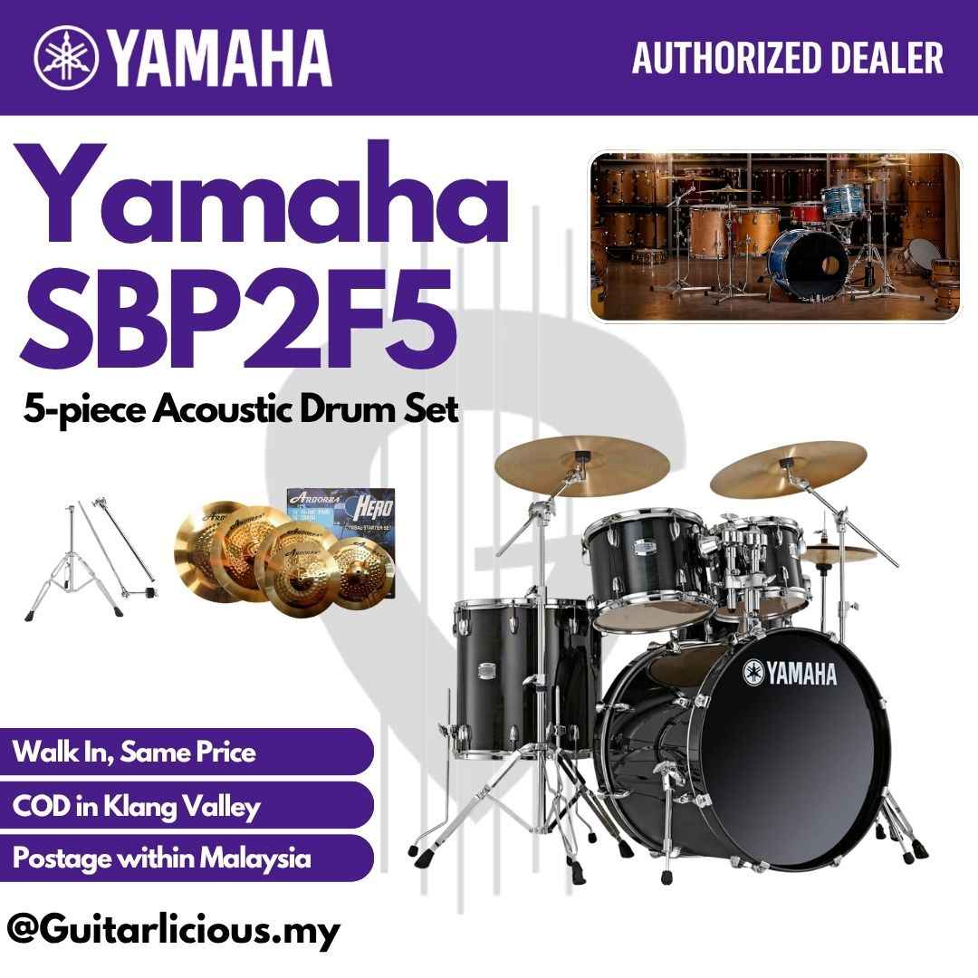 Yamaha Stage Custom SBP2F5 5-piece Acoustic Drum Set - Raven Black
