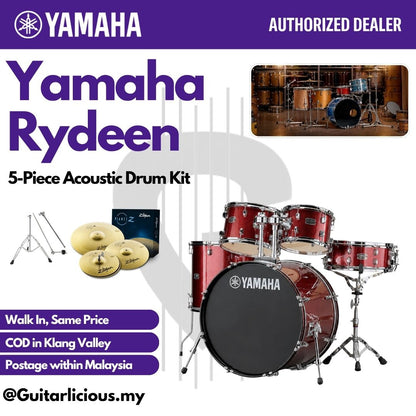 Yamaha Rydeen 5-Piece Acoustic Drum Kit – 22" Bass Drum - RDP2F5 - Burgandy Glitter