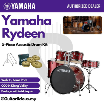 Yamaha Rydeen 5-Piece Acoustic Drum Kit – 22" Bass Drum - RDP2F5 - Burgandy Glitter