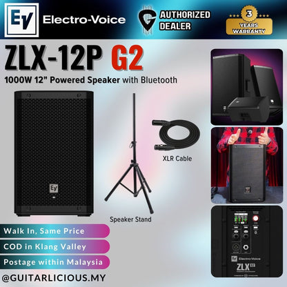 EV Electro-Voice ZLX-12P G2 1000W 12英寸有源音箱，带蓝牙功能 - 单个/一对 (ZLX-12P / ZLX 12P)
