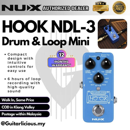 NUX HOOK NDL-3 Drum & Loop Mini Looper Electric Guitar Pedal - ( NDL3 / NDL 3 )