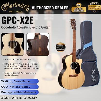 Martin GPC-X2E Cocobolo Remastered X Series Acoustic-Electric Guitar Solid Spruce Top, Back Sides Martin E1 Electronics GPC X2E / X2E-COCO