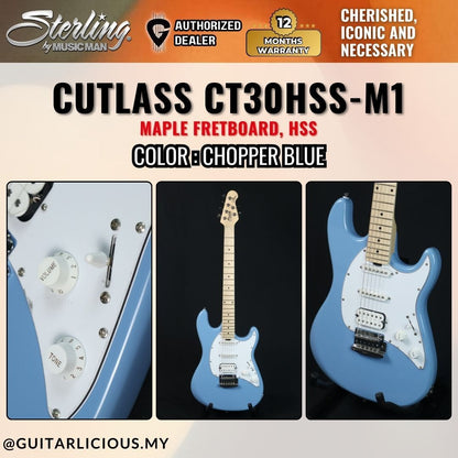 Sterling By Music Man Cutlass CT30HSS-M1 Electric Guitar with Maple Fretboard - Chopper Blue ( CT30 / CT30-HSS )