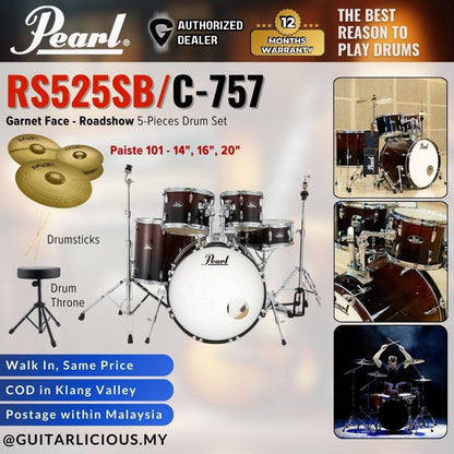 PEARL RS525SB/C-757 Roadshow 5-Pieces Standard Acoustic Drum Set - Garnet Face