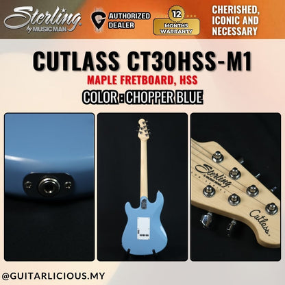 Sterling By Music Man Cutlass CT30HSS-M1 Electric Guitar with Maple Fretboard - Chopper Blue ( CT30 / CT30-HSS )