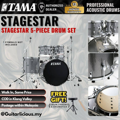 Tama Stagestar 5-piece Drum Set with Drumsticks and Throne - Cosmic Silver Sparkle ( TAMST52H6-CSS / STAGE STAR )