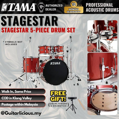 Tama Stagestar 5-piece Drum Set with Drumsticks and Throne - Candy Red Sparkle ( TAMST52H6-CDS / STAGE STAR )