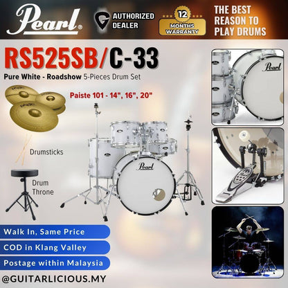 PEARL RS525SB/C-33 Roadshow 5-Pieces Standard Acoustic Drum Set - Pure White