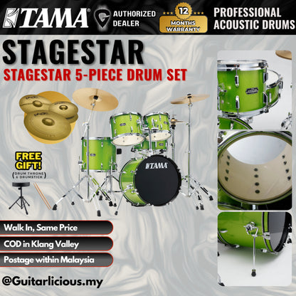 Tama Stagestar 5-piece Drum Set with Drumsticks and Throne - Lime Green Sparkle