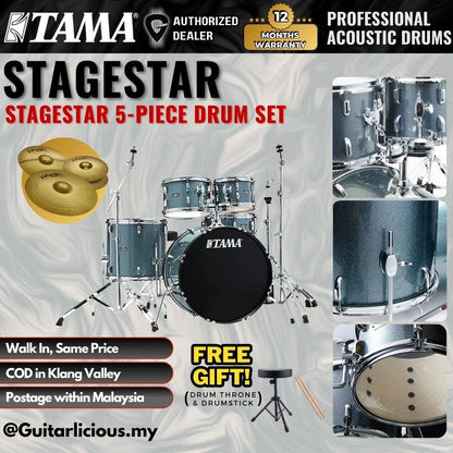 Tama Stagestar 5-piece Drum Set with Drumsticks and Throne - Sea Blue Mist ( TAMST52H6-SEM / STAGE STAR )