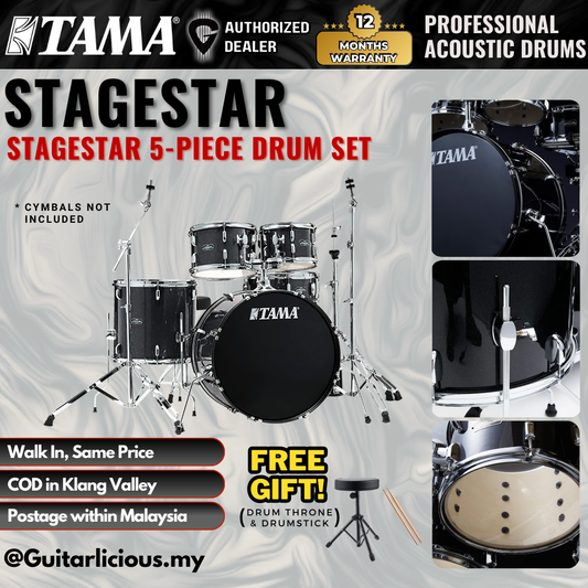 Tama Stagestar 5-piece Drum Set with Drumsticks and Throne - Black Night Sparkle ( TAMST52H6-BNS / STAGE STAR )