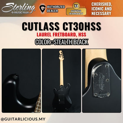 Sterling By Music Man Cutlass CT30HSS Electric Guitar with Laurel Fretboard - Stealth Black ( CT30 / CT30-HSS )