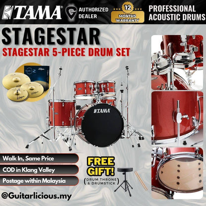 Tama Stagestar 5-piece Drum Set with Drumsticks and Throne - Candy Red Sparkle ( TAMST52H6-CDS / STAGE STAR )