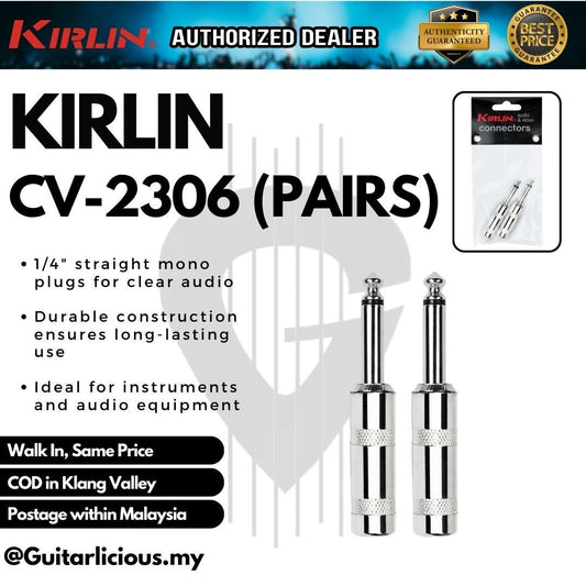 Kirlin CV-2306 1/4 Inch Straight Mono Plug Cable Contact Head Mono Jack (Pairs) ( CV2306 / CV 2306 )