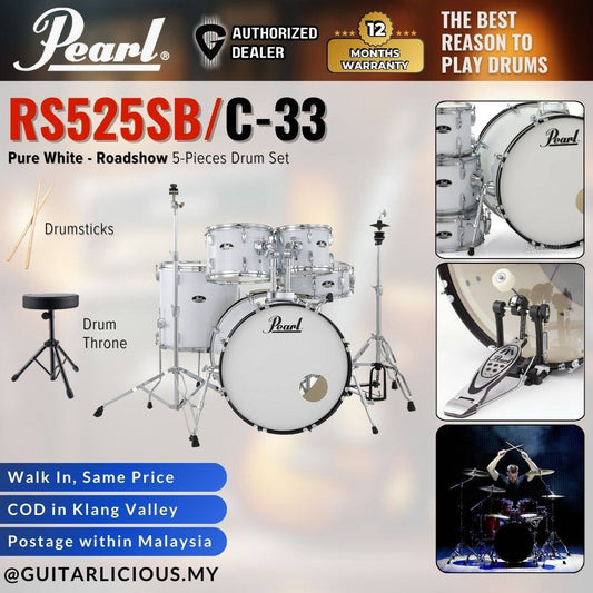 PEARL RS525SB/C-33 Roadshow 5-Pieces Standard Acoustic Drum Set - Pure White