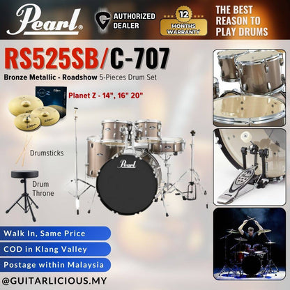 Pearl RS525SB/C-707 Roadshow 5-Pieces Standard Acoustic Drum Set - Bronze Metallic (RS5252-SB)