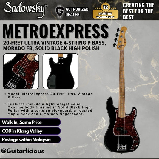 Sadowsky MetroExpress 20-Fret Ultra Vintage 4-String P Bass, Morado FB, Solid Black High Polish