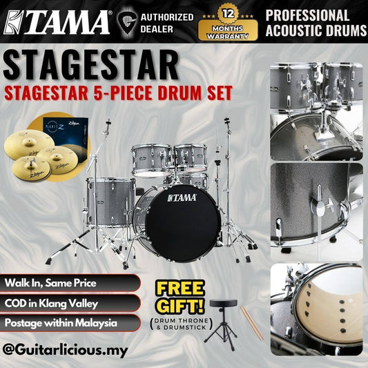 Tama Stagestar 5-piece Drum Set with Drumsticks and Throne - Cosmic Silver Sparkle ( TAMST52H6-CSS / STAGE STAR )