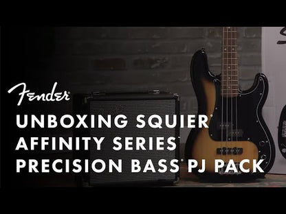 Squier By Fender Affinity Series PJ 4 String Bass Guitar Pack with Rumble 15, Maple FB, Black