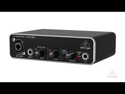 Behringer U-Phoria UMC22 Audiophile 2x2 USB Audio Interface with Midas Mic Preamplifier (UMC-22 / UMC 22)