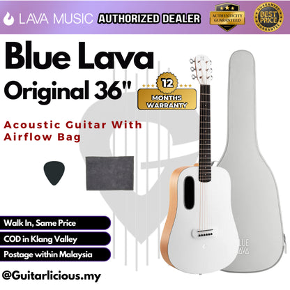 Lava Me Blue Lava Original 36″ Freeboost Acoustic Guitar With AirFlow Gigbag - Frost White ( 36 inch Guitar )