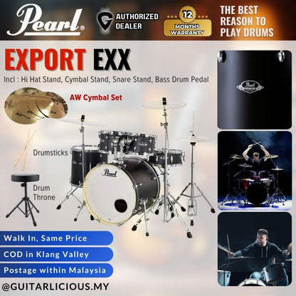 Pearl Export EXX 5-Piece Drum Set with Hardware, Drumstick and Throne (EXX725SP) - Satin Shadow Black