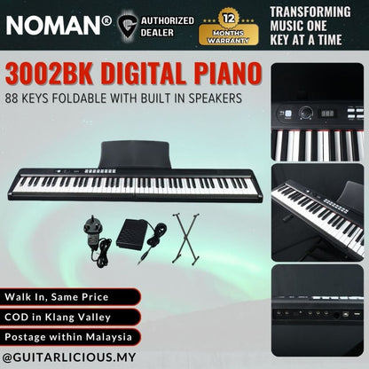 Noman Foldable 88 Keys Digital Piano with Build in Speakers - 3002BK ( 3002-BK / 3002 BK )