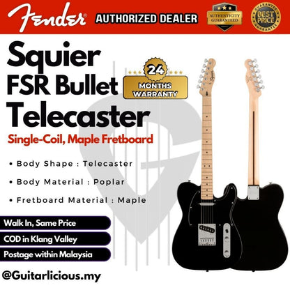 Squier FSR Bullet Telecaster Electric Guitar, Maple FB - Black