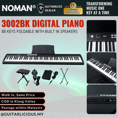 Noman Foldable 88 Keys Digital Piano with Build in Speakers - 3002BK ( 3002-BK / 3002 BK )