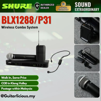 Shure BLX1288/P31 Wireless Combo System with PG58 Handheld Microphone and PGA31 Headset Mic (BLX1288 P31)