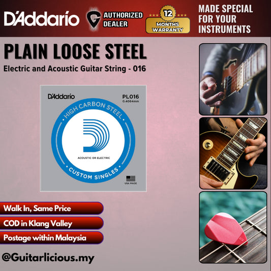 D'addario Plain Loose Steel Guitar String 016 ( DADPLGS 016 / DADPLGS-016 )