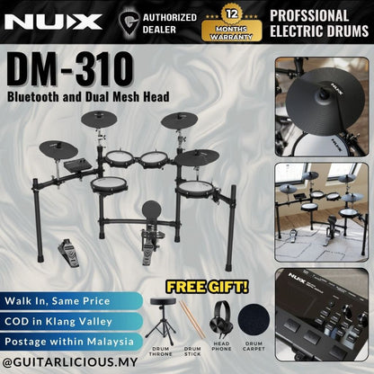 Nux DM-310 Full Set Digital Electronic Drum with Bluetooth and Dual Mesh Head (DM310)