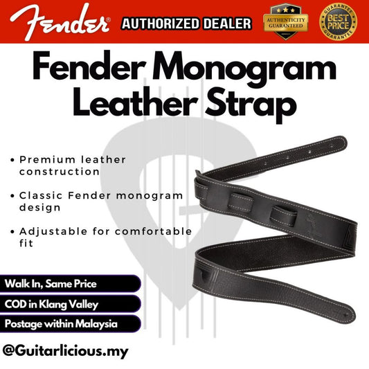 Fender Monogrammed Leather Guitar Strap, Black