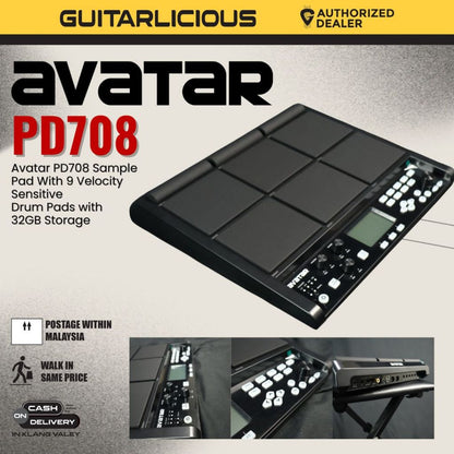 Avatar PD708 Sample Pad With 9 Velocity Sensitive Drum Pads with 32GB Storage