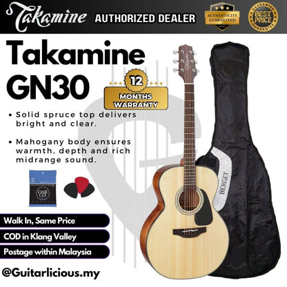 Takamine GN30 Acoustic Guitar with Solid Spruce Top, B&S - Mahagony - Black